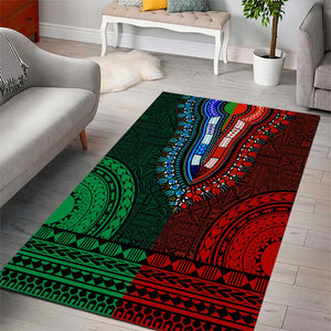 Green-red Dashiki and Tapa Pattern Area Rug Africa-Polynesia Together Culture