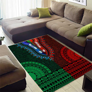 Green-red Dashiki and Tapa Pattern Area Rug Africa-Polynesia Together Culture