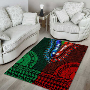 Green-red Dashiki and Tapa Pattern Area Rug Africa-Polynesia Together Culture