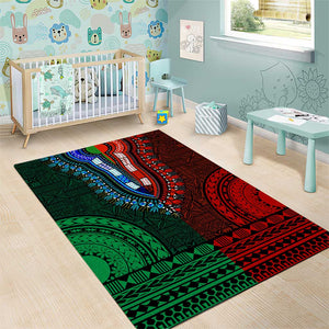 Green-red Dashiki and Tapa Pattern Area Rug Africa-Polynesia Together Culture