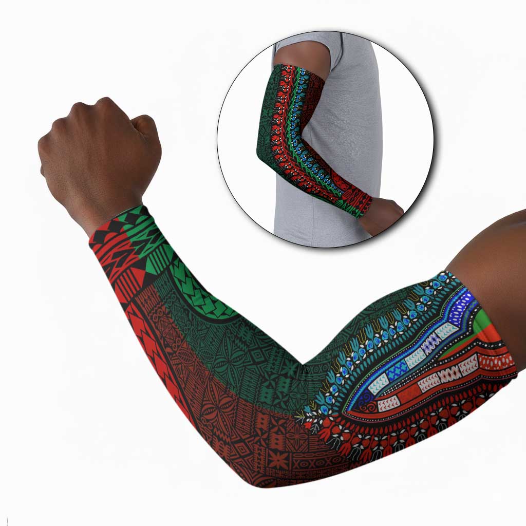 Green-red Dashiki and Tapa Pattern Arm Sleeves Africa-Polynesia Together Culture