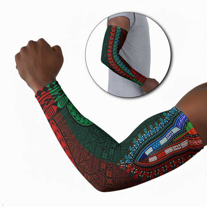 Green-red Dashiki and Tapa Pattern Arm Sleeves Africa-Polynesia Together Culture