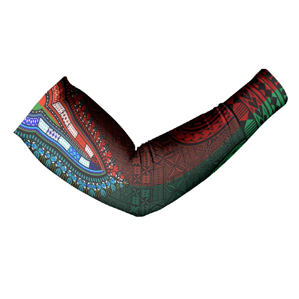 Green-red Dashiki and Tapa Pattern Arm Sleeves Africa-Polynesia Together Culture