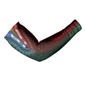 Green-red Dashiki and Tapa Pattern Arm Sleeves Africa-Polynesia Together Culture
