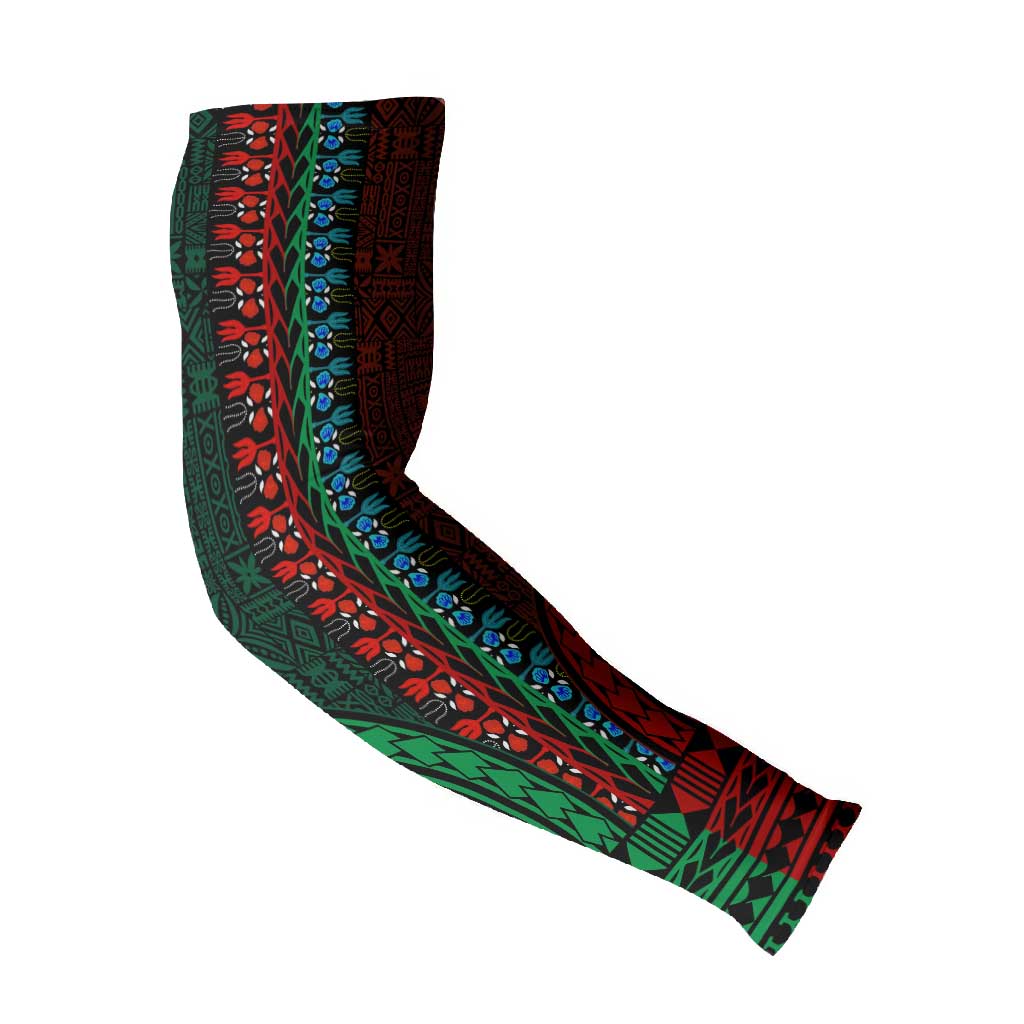 Green-red Dashiki and Tapa Pattern Arm Sleeves Africa-Polynesia Together Culture