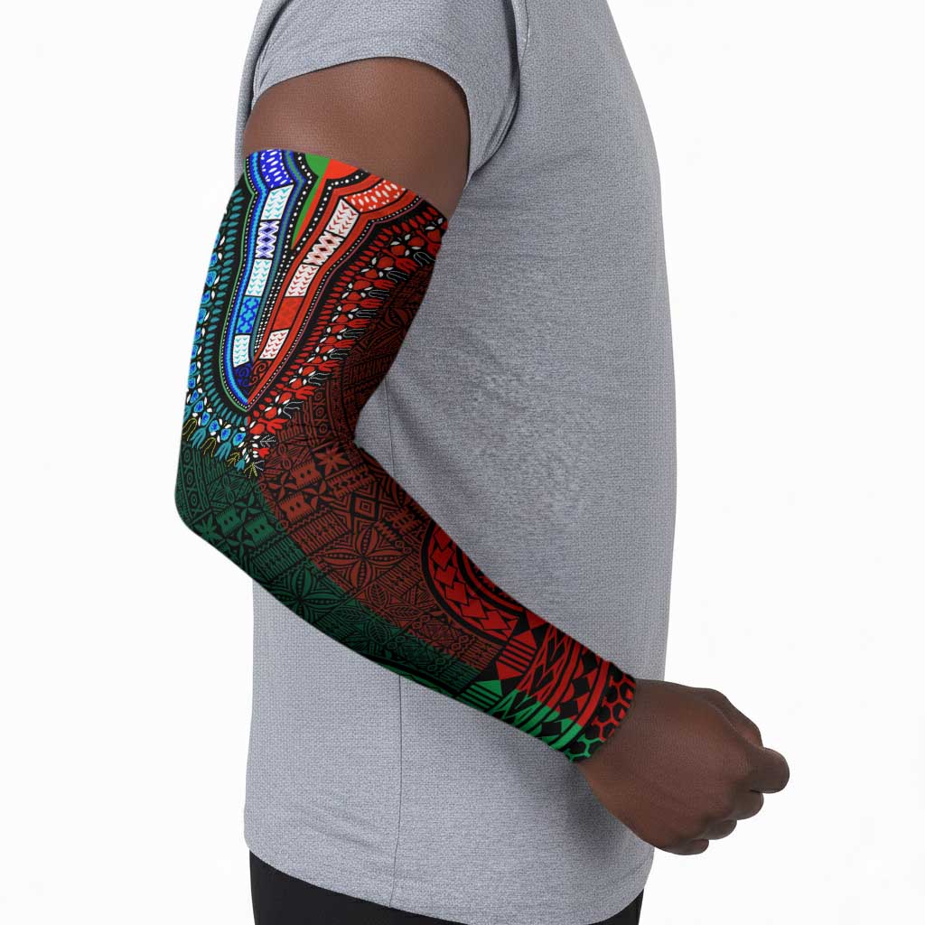Green-red Dashiki and Tapa Pattern Arm Sleeves Africa-Polynesia Together Culture