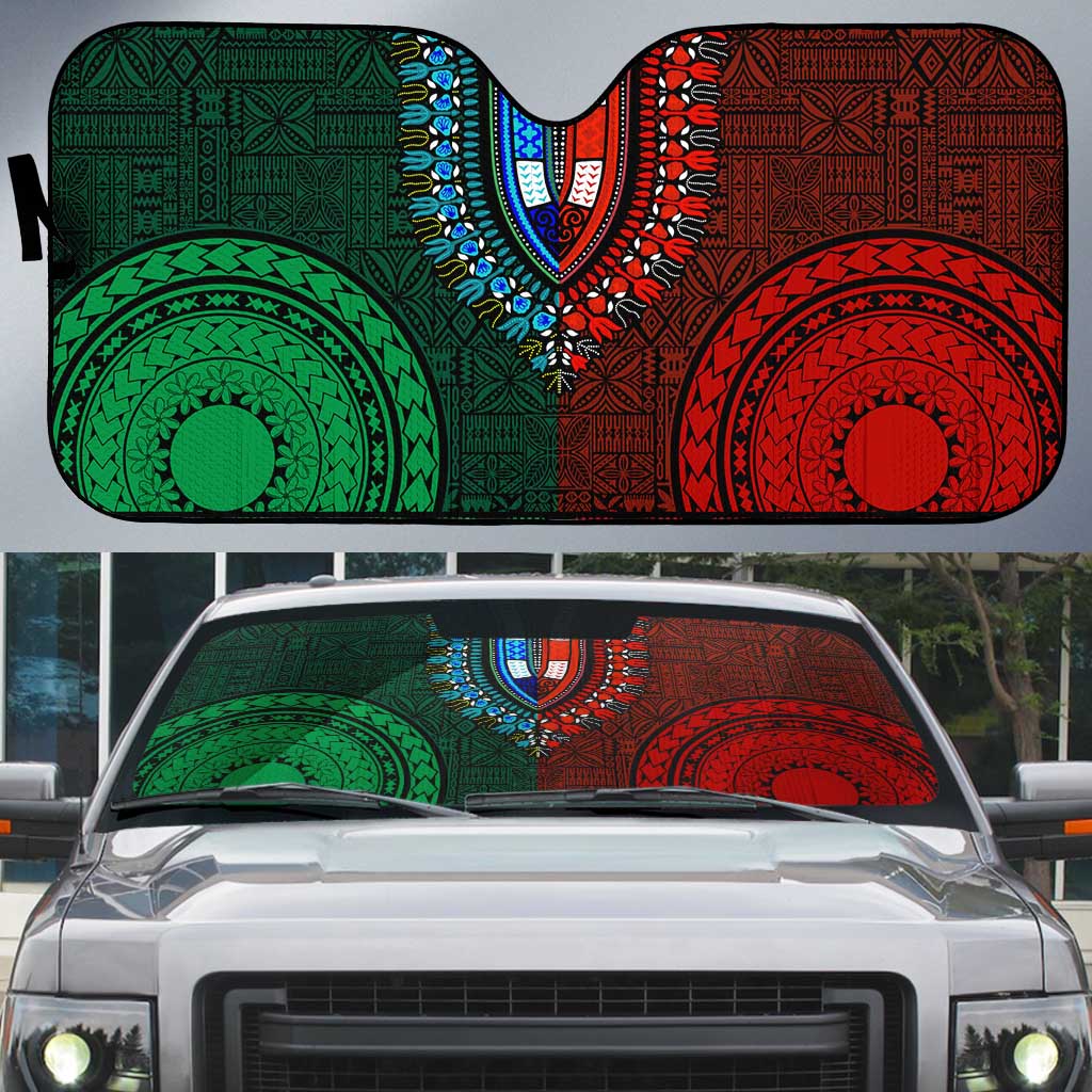 Green-red Dashiki and Tapa Pattern Auto Sun Shade Africa-Polynesia Together Culture