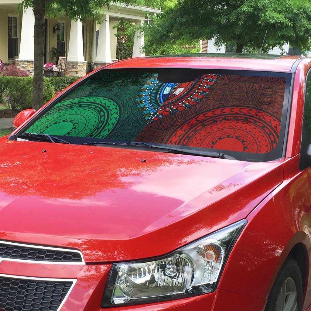 Green-red Dashiki and Tapa Pattern Auto Sun Shade Africa-Polynesia Together Culture