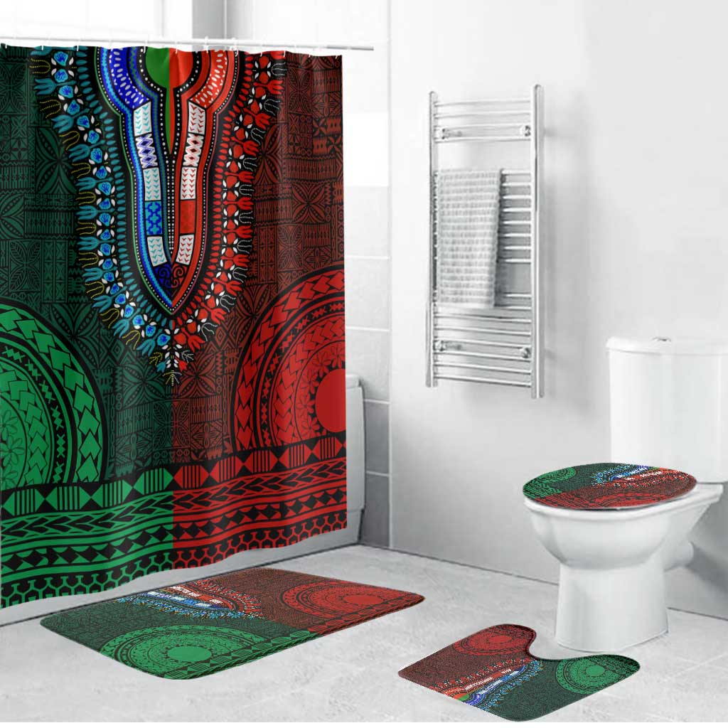 Green-red Dashiki and Tapa Pattern Bathroom Set Africa-Polynesia Together Culture