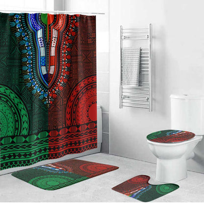 Green-red Dashiki and Tapa Pattern Bathroom Set Africa-Polynesia Together Culture