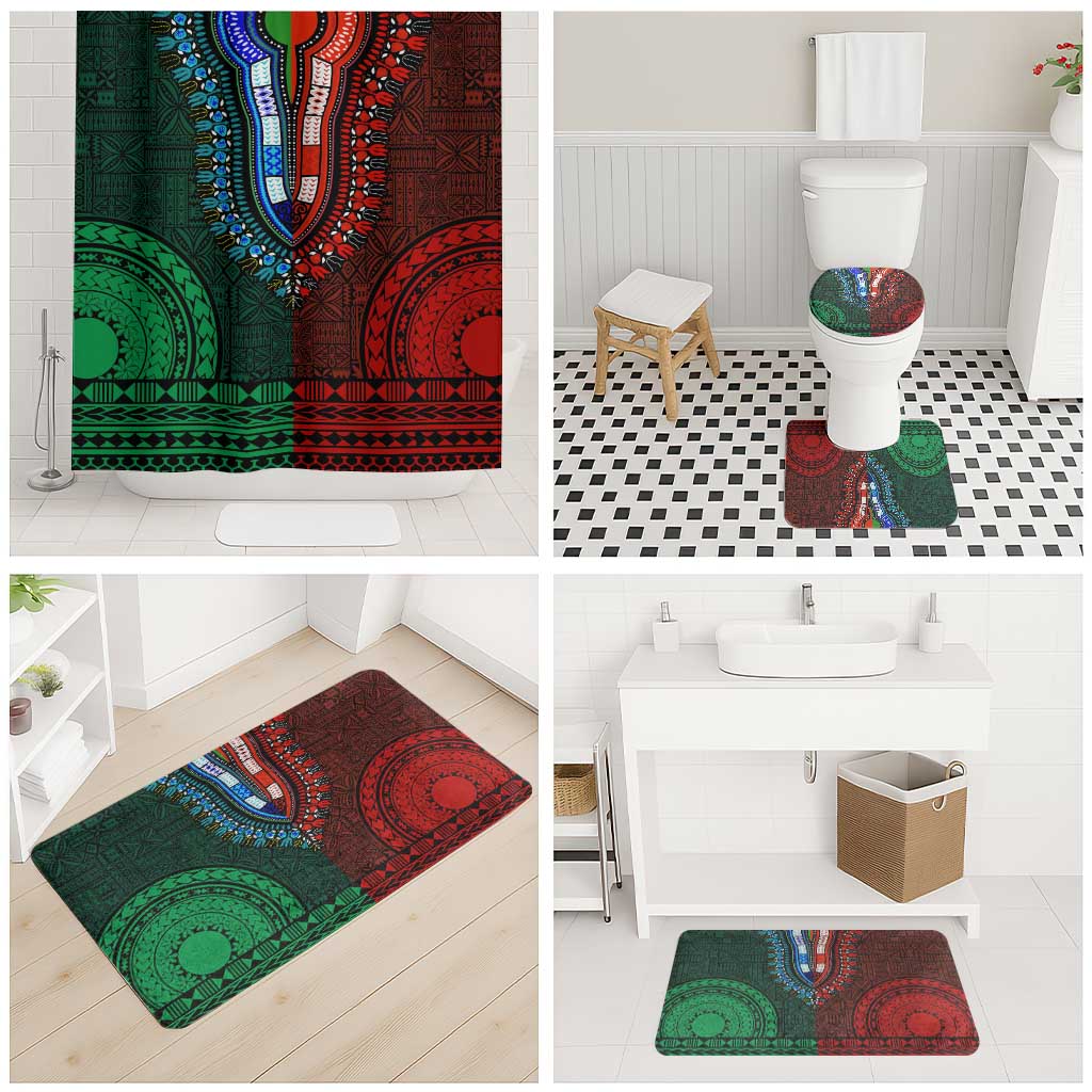 Green-red Dashiki and Tapa Pattern Bathroom Set Africa-Polynesia Together Culture