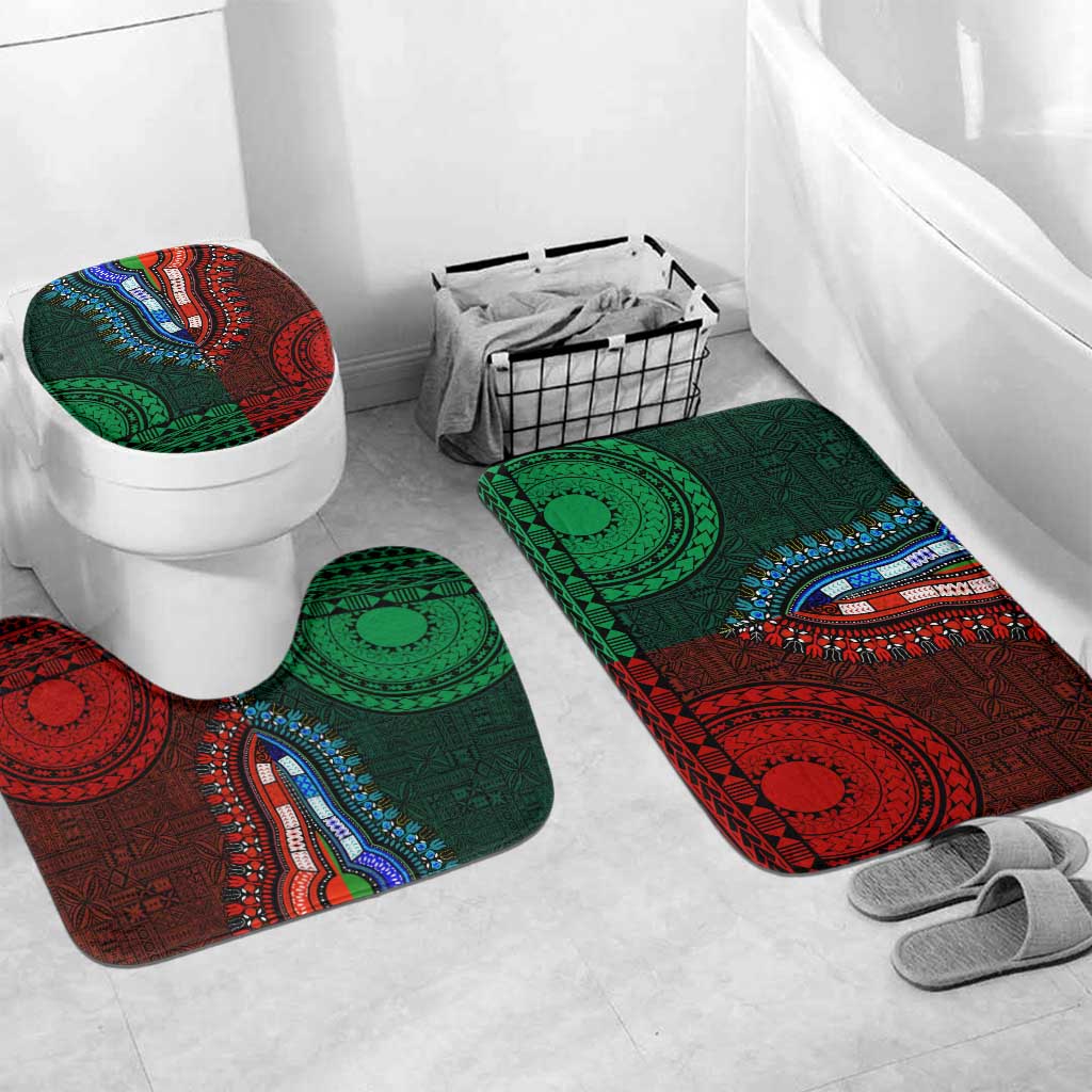 Green-red Dashiki and Tapa Pattern Bathroom Set Africa-Polynesia Together Culture