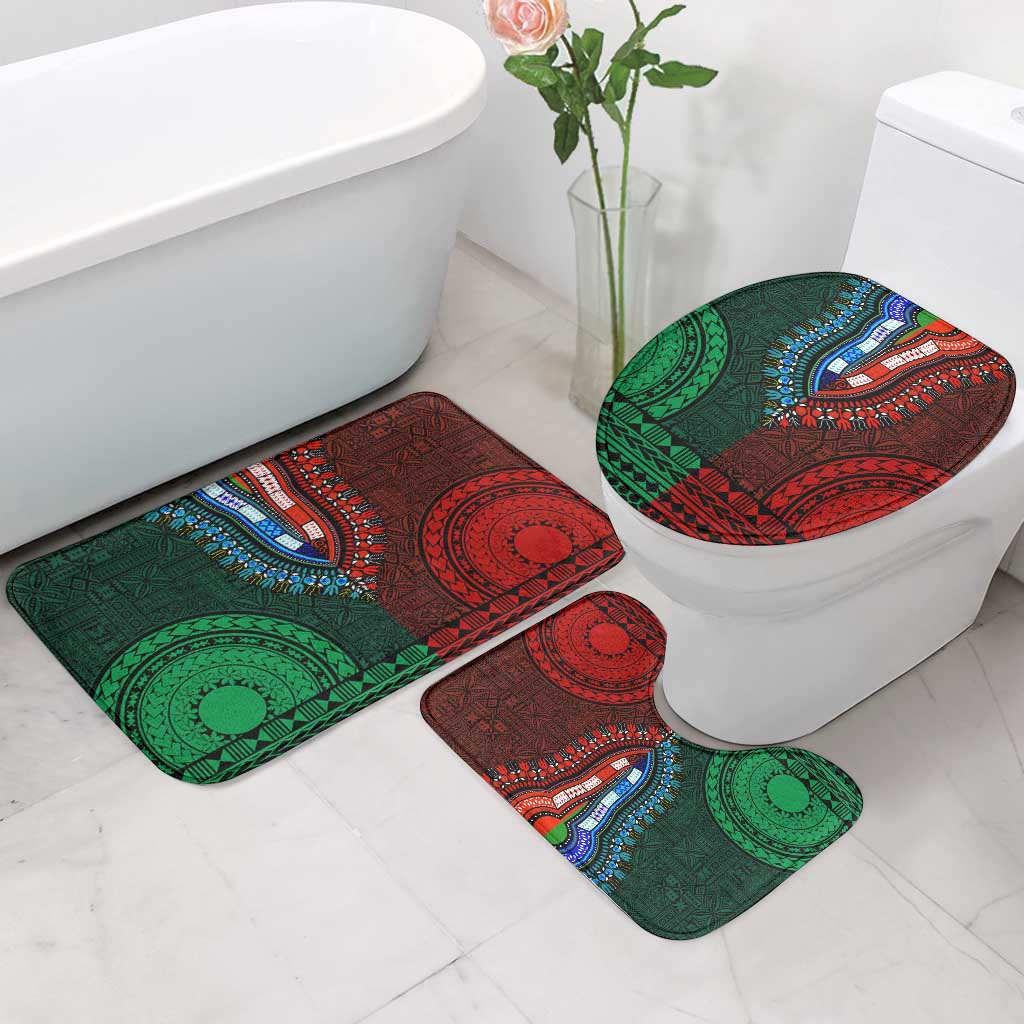 Green-red Dashiki and Tapa Pattern Bathroom Set Africa-Polynesia Together Culture