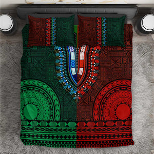 Green-red Dashiki and Tapa Pattern Bedding Set Africa-Polynesia Together Culture