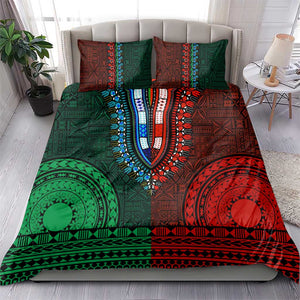 Green-red Dashiki and Tapa Pattern Bedding Set Africa-Polynesia Together Culture