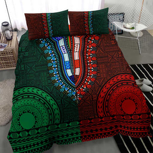 Green-red Dashiki and Tapa Pattern Bedding Set Africa-Polynesia Together Culture