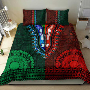 Green-red Dashiki and Tapa Pattern Bedding Set Africa-Polynesia Together Culture