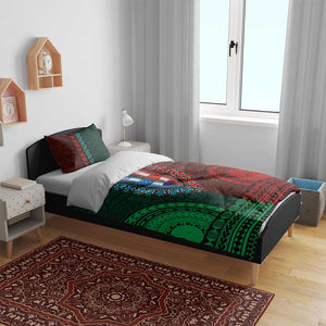 Green-red Dashiki and Tapa Pattern Bedding Set Africa-Polynesia Together Culture