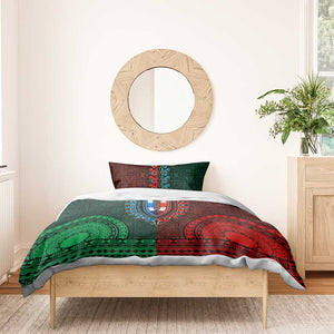 Green-red Dashiki and Tapa Pattern Bedding Set Africa-Polynesia Together Culture