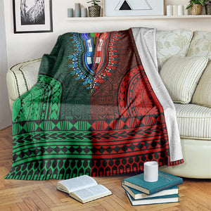 Green-red Dashiki and Tapa Pattern Blanket Africa-Polynesia Together Culture