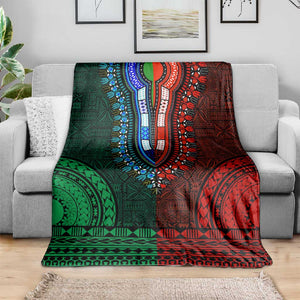 Green-red Dashiki and Tapa Pattern Blanket Africa-Polynesia Together Culture