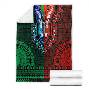 Green-red Dashiki and Tapa Pattern Blanket Africa-Polynesia Together Culture