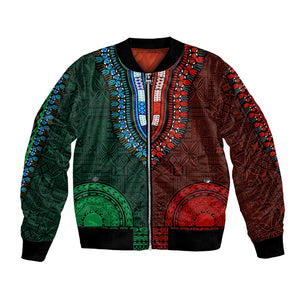 Green-red Dashiki and Tapa Pattern Bomber Jacket Africa-Polynesia Together Culture