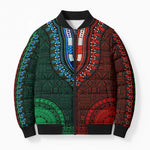 Green-red Dashiki and Tapa Pattern Bomber Puffer Jacket Africa-Polynesia Together Culture