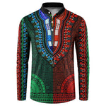 Green-red Dashiki and Tapa Pattern Button Sweatshirt Africa-Polynesia Together Culture