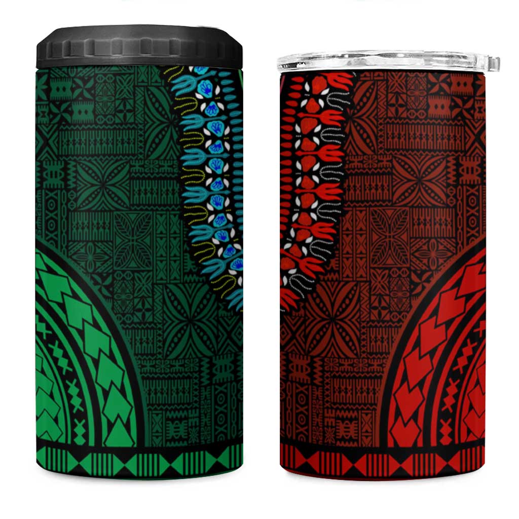 Green-red Dashiki and Tapa Pattern 4 in 1 Can Cooler Tumbler Africa-Polynesia Together Culture