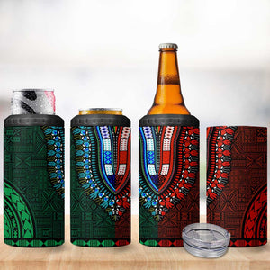 Green-red Dashiki and Tapa Pattern 4 in 1 Can Cooler Tumbler Africa-Polynesia Together Culture