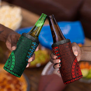 Green-red Dashiki and Tapa Pattern 4 in 1 Can Cooler Tumbler Africa-Polynesia Together Culture