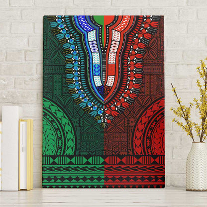 Green-red Dashiki and Tapa Pattern Canvas Wall Art Africa-Polynesia Together Culture