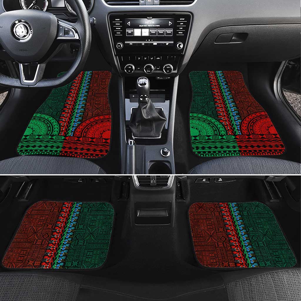 Green-red Dashiki and Tapa Pattern Car Mats Africa-Polynesia Together Culture