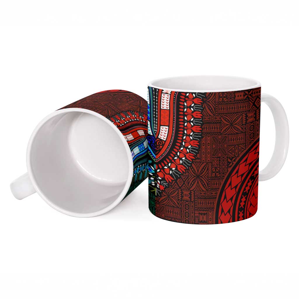 Green-red Dashiki and Tapa Pattern Ceramic Mug Africa-Polynesia Together Culture