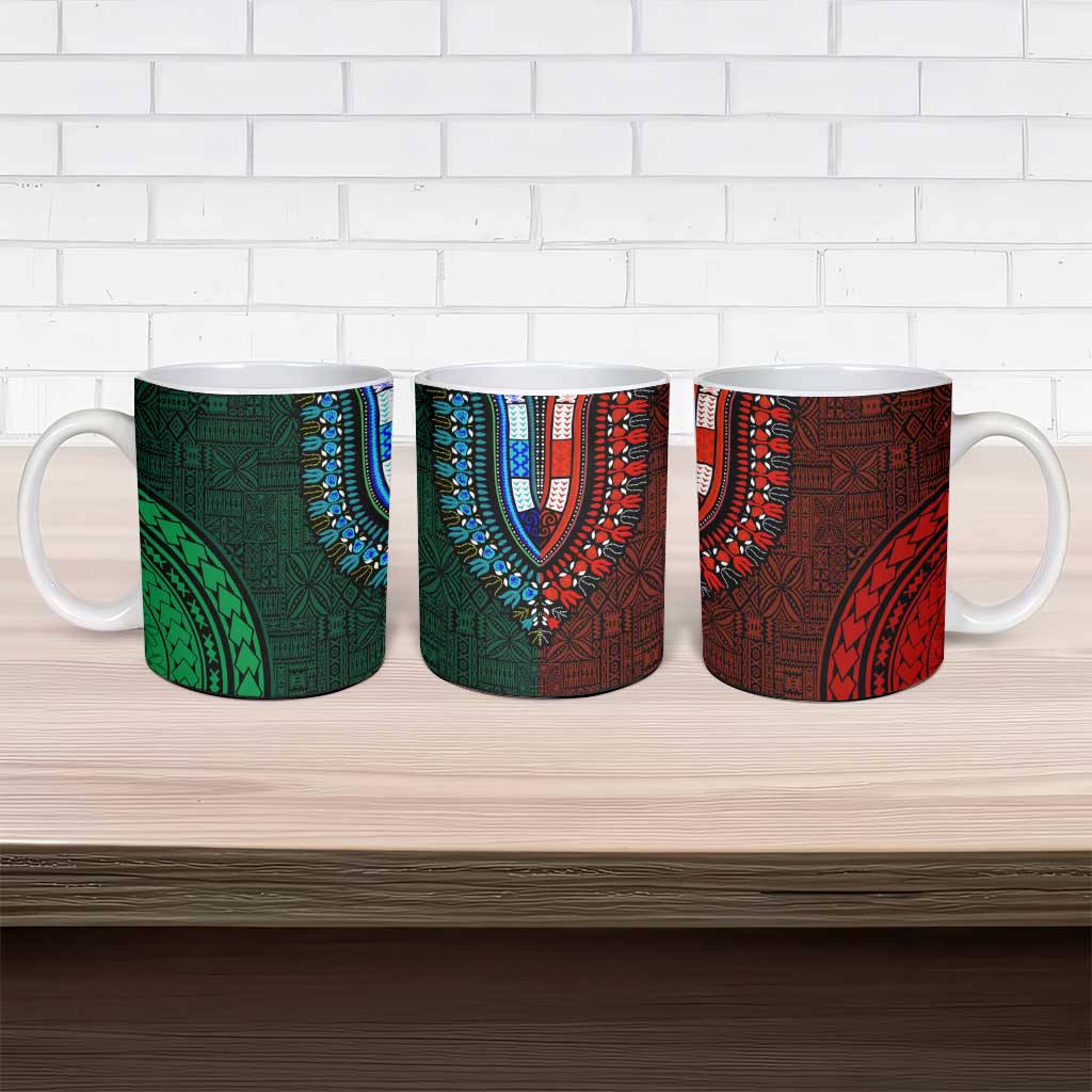 Green-red Dashiki and Tapa Pattern Ceramic Mug Africa-Polynesia Together Culture