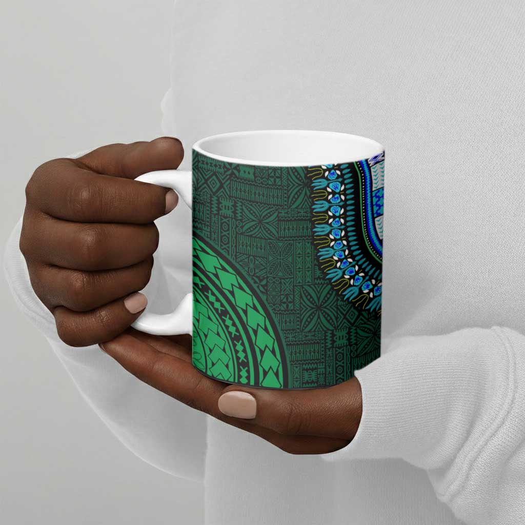 Green-red Dashiki and Tapa Pattern Ceramic Mug Africa-Polynesia Together Culture