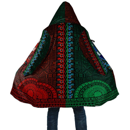 Green-red Dashiki and Tapa Pattern Cloak Africa-Polynesia Together Culture