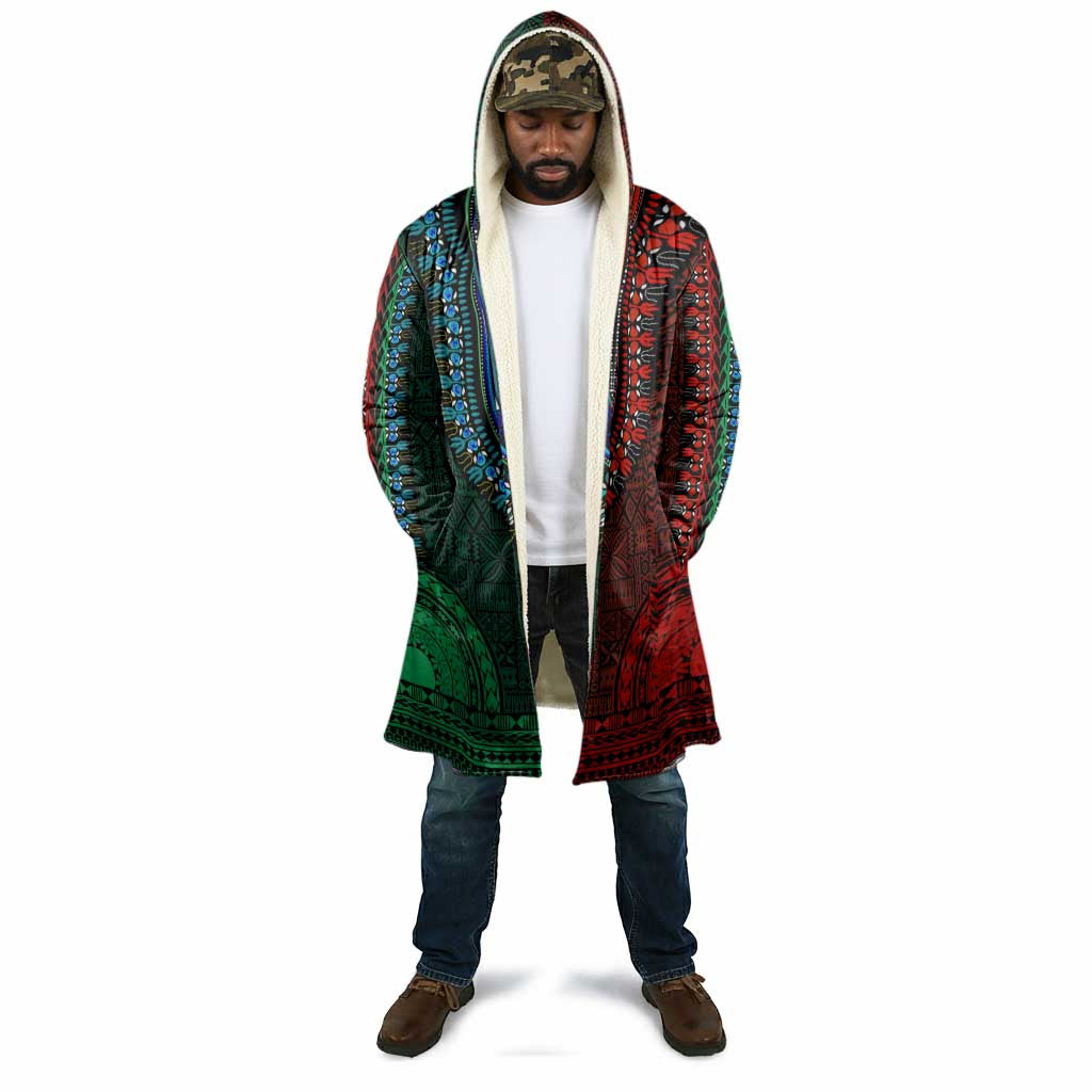Green-red Dashiki and Tapa Pattern Cloak Africa-Polynesia Together Culture