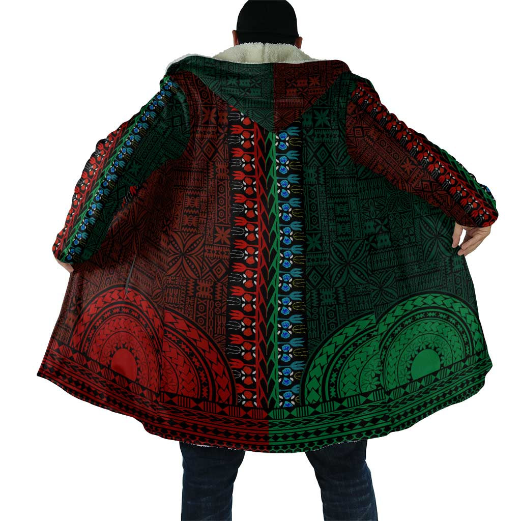 Green-red Dashiki and Tapa Pattern Cloak Africa-Polynesia Together Culture