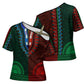 Green-red Dashiki and Tapa Pattern Cross Shoulder Shirt Africa-Polynesia Together Culture