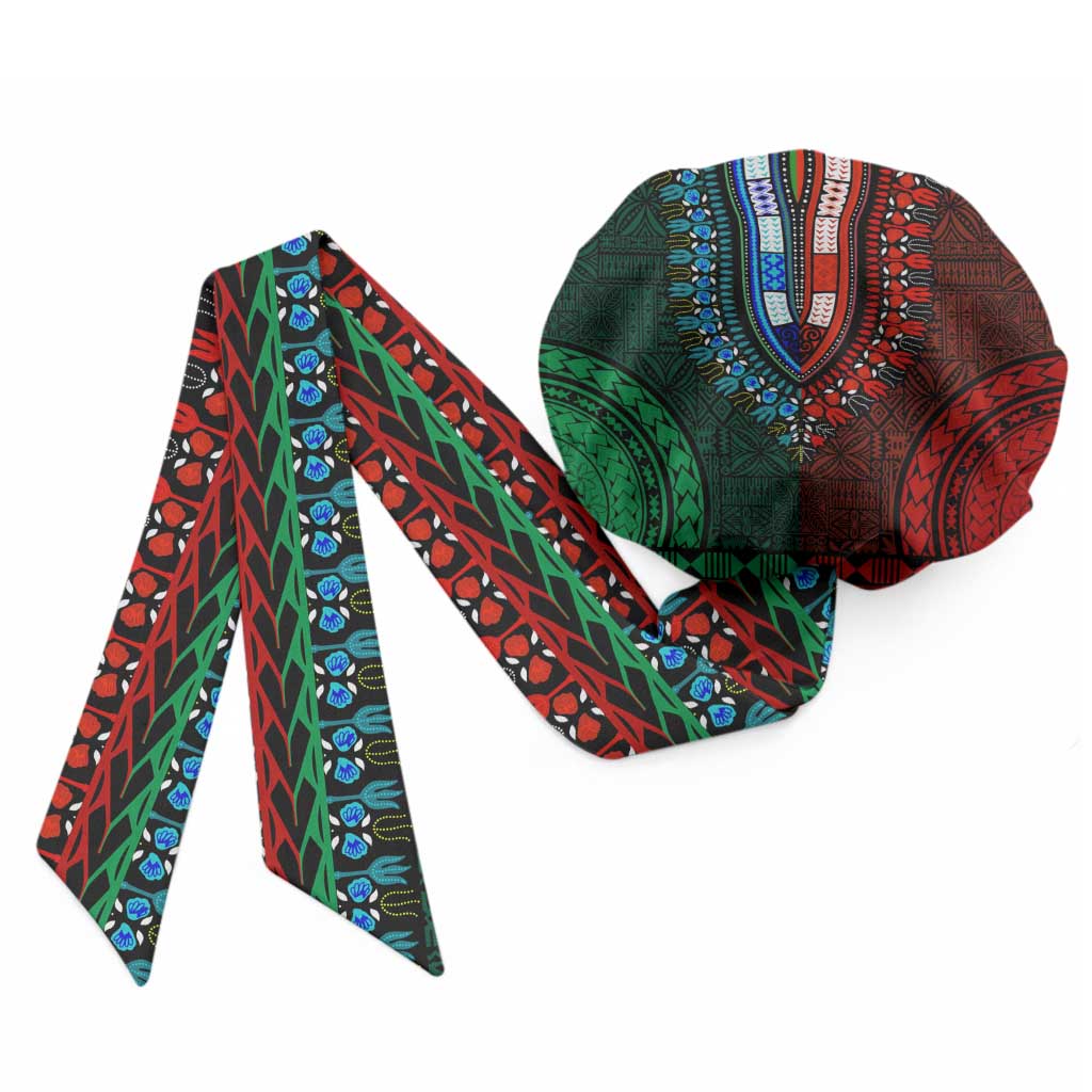 Green-red Dashiki and Tapa Pattern Easy Headwrap Africa and Polynesia Together Culture