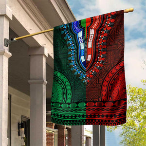 Green-red Dashiki and Tapa Pattern Garden Flag Africa-Polynesia Together Culture