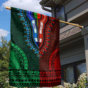 Green-red Dashiki and Tapa Pattern Garden Flag Africa-Polynesia Together Culture