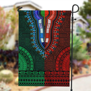 Green-red Dashiki and Tapa Pattern Garden Flag Africa-Polynesia Together Culture