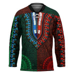 Green-red Dashiki and Tapa Pattern Hockey Jersey Africa-Polynesia Together Culture