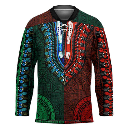 Green-red Dashiki and Tapa Pattern Hockey Jersey Africa-Polynesia Together Culture