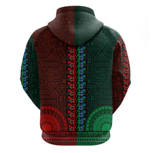 Green-red Dashiki and Tapa Pattern Hoodie Africa-Polynesia Together Culture