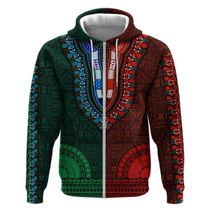 Green-red Dashiki and Tapa Pattern Hoodie Africa-Polynesia Together Culture