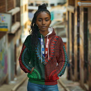 Green-red Dashiki and Tapa Pattern Hoodie Africa-Polynesia Together Culture